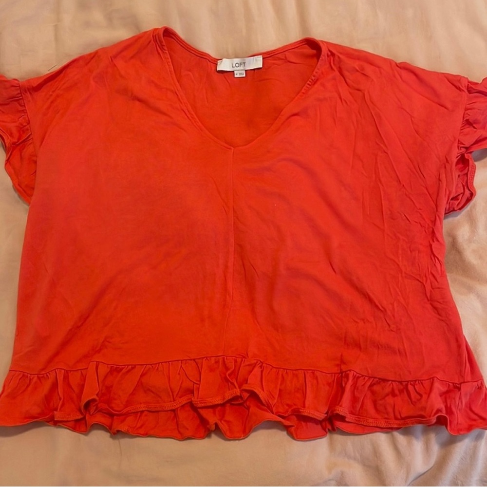 Loft orange ruffle t shirt
